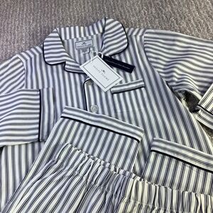 Petite Plume Striped Kids Pajama Set - Navy and White